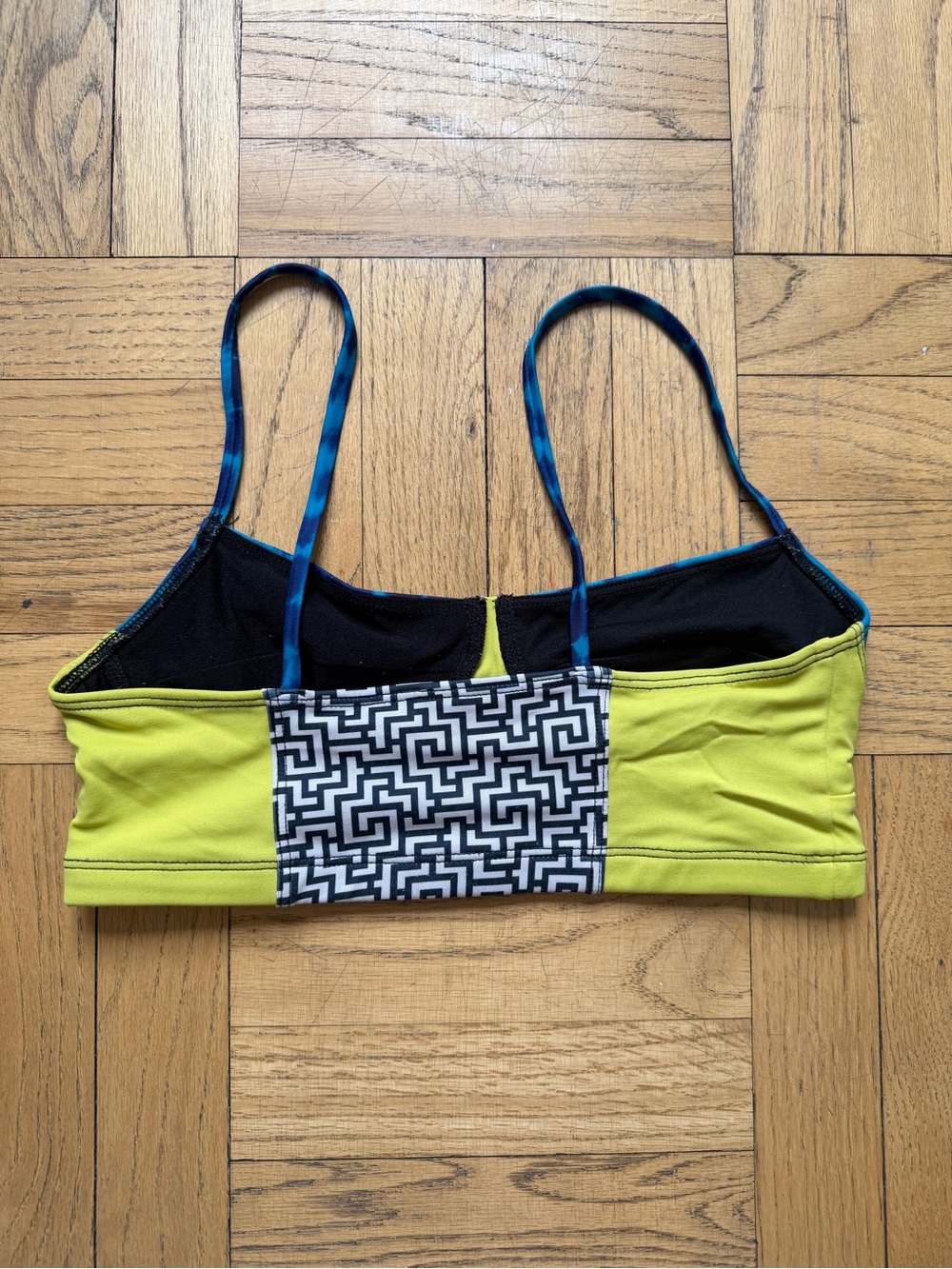 Onzie Blue Tie-Dye Strappy Sports Bralette with Lime Accent - Picture 3 of 5